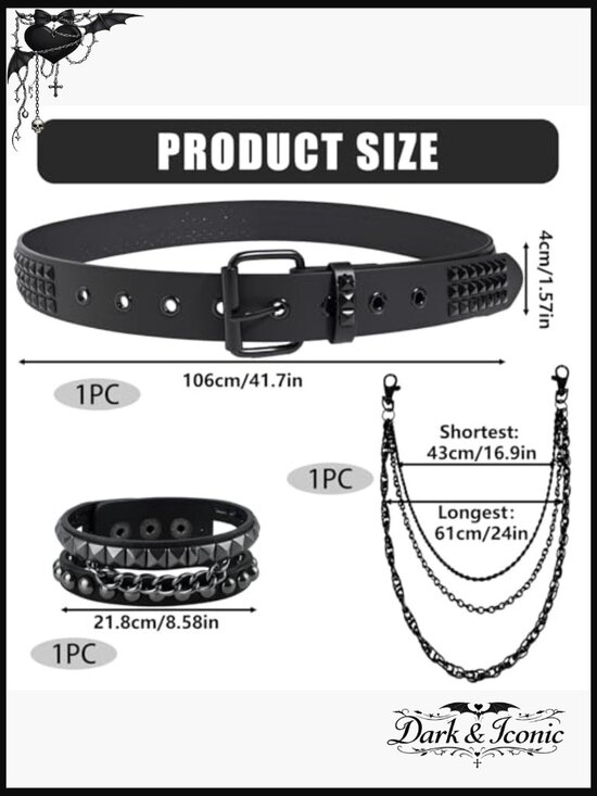 Double Grommet Star Belt with Chains, Punk Goth Accessory main image 6